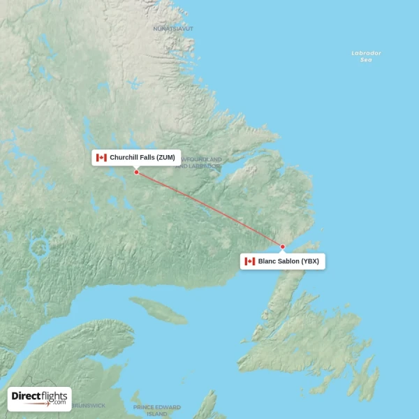 Churchill Falls - Blanc Sablon direct flight map