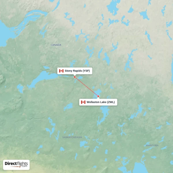 Wollaston Lake - Stony Rapids direct flight map