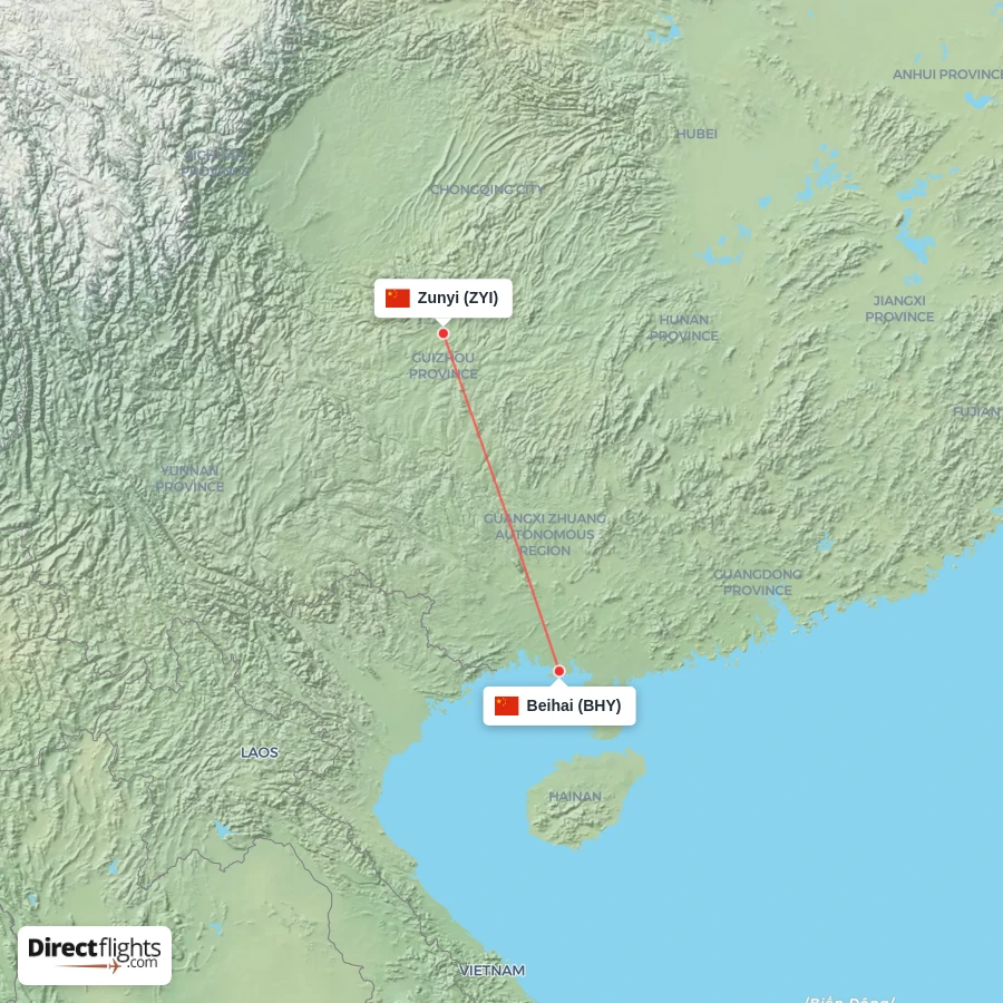 ZYI - BHY route map