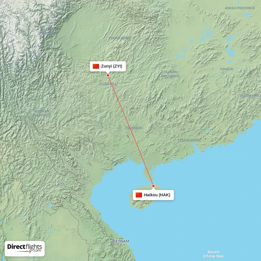 ZYI - HAK route map