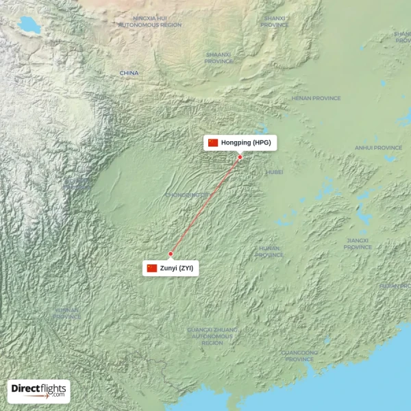 Zunyi - Hongping direct flight map