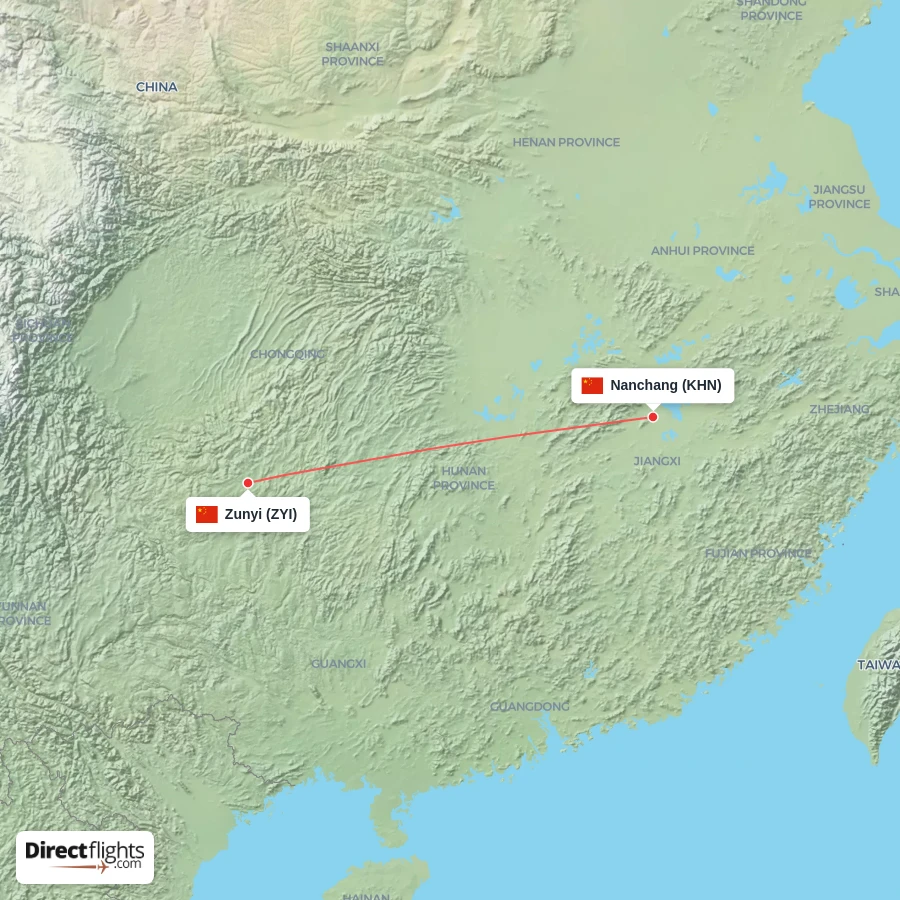 ZYI - KHN route map