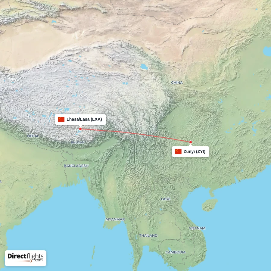 ZYI - LXA route map