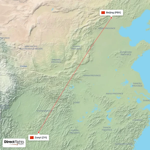 Zunyi - Beijing direct flight map