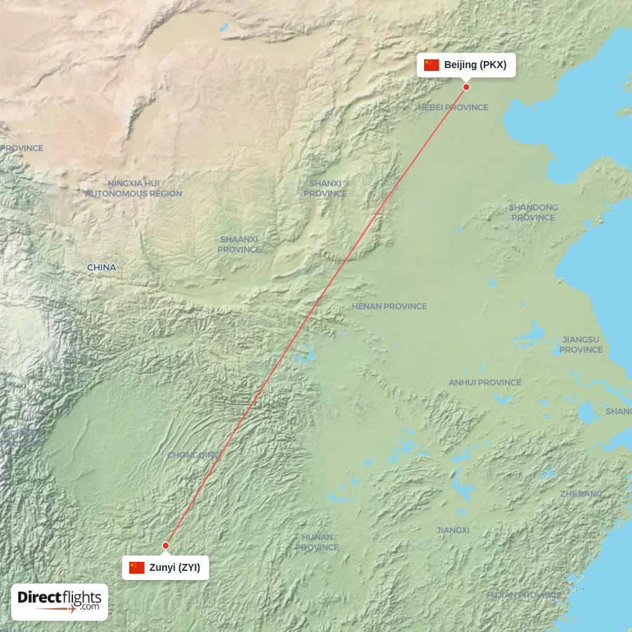 ZYI - PKX route map