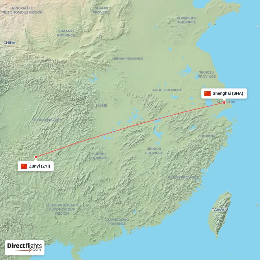 ZYI - SHA route map