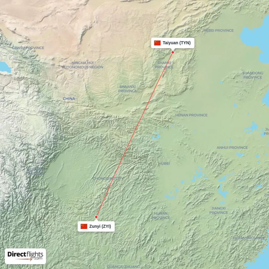 ZYI - TYN route map