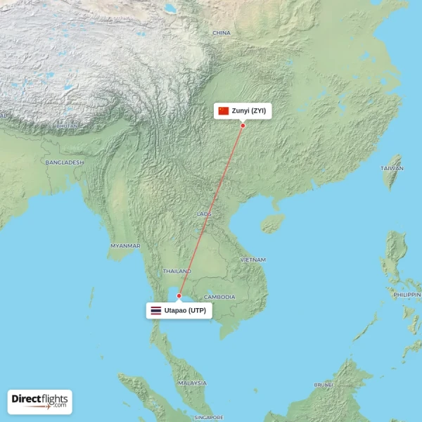 Zunyi - Utapao direct flight map