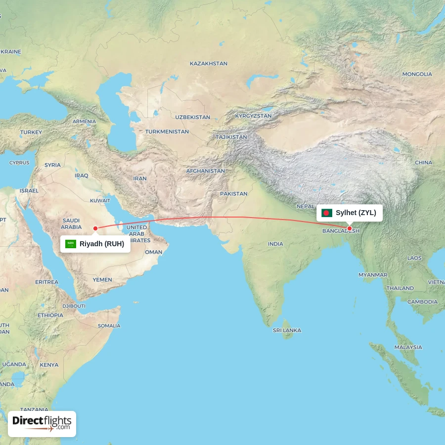 ZYL - RUH route map
